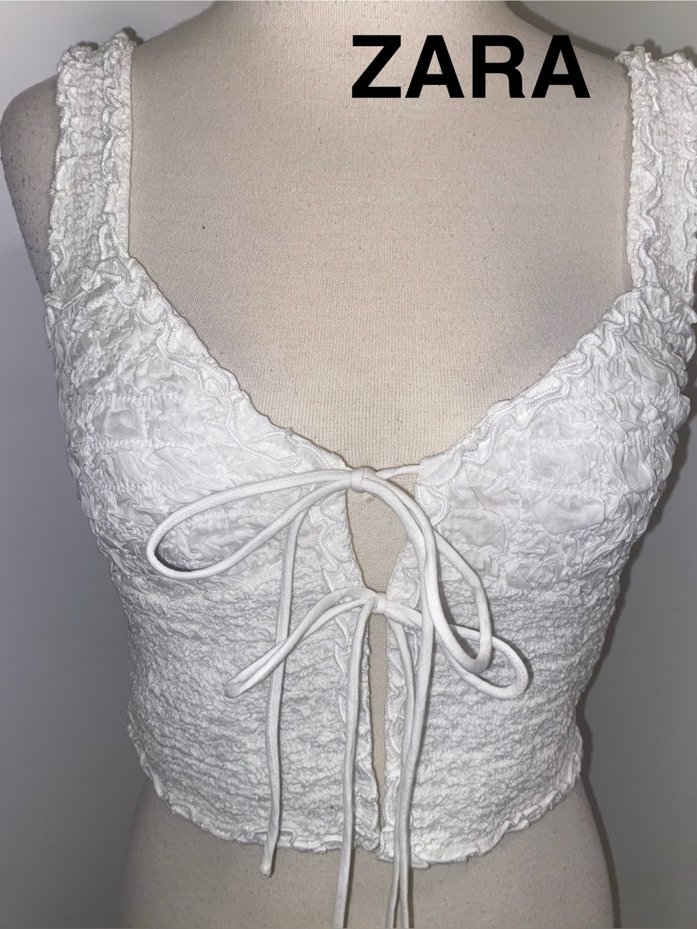 ZARA White Ruffled Tie-Front Cami Top - Size M - NEW